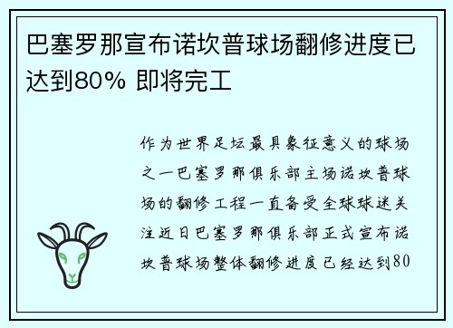 巴塞罗那宣布诺坎普球场翻修进度已达到80% 即将完工 巴塞罗那宣布诺坎普球场翻修进度已达到80% 即将完工